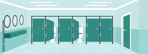 Hotel toilet illustration. School restroom. Dresser at toilet room. toilet facilities. Restroom entrance. Toilet interior. 