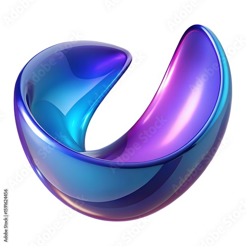 3D Glossy Glass Bent Abstract Shape – Modern Render Element