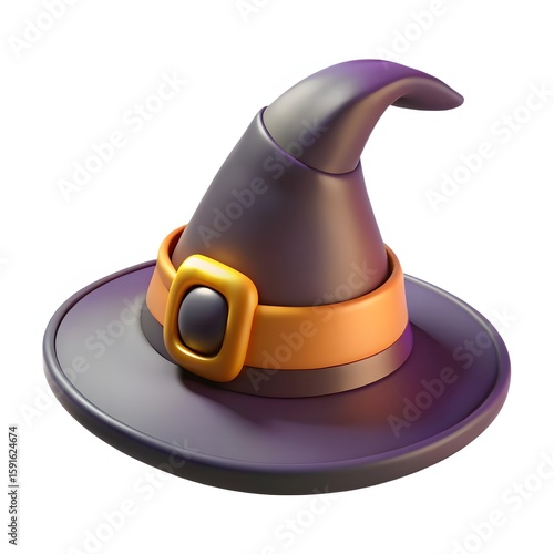 3D Witch Hat with Fold and Buckle – Halloween Magic Hat Render