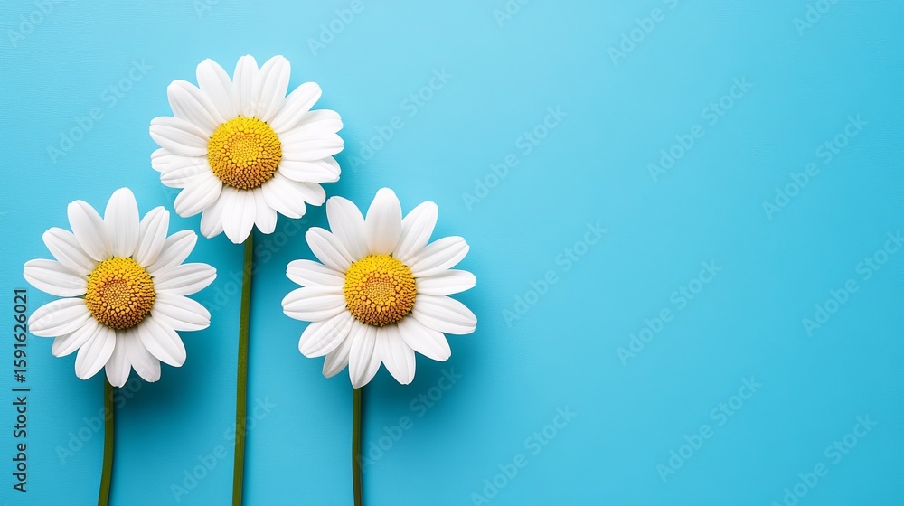 Obraz premium Spring Nature Composition with Daisies on Azure Background, Ideal for Custom Message Placement