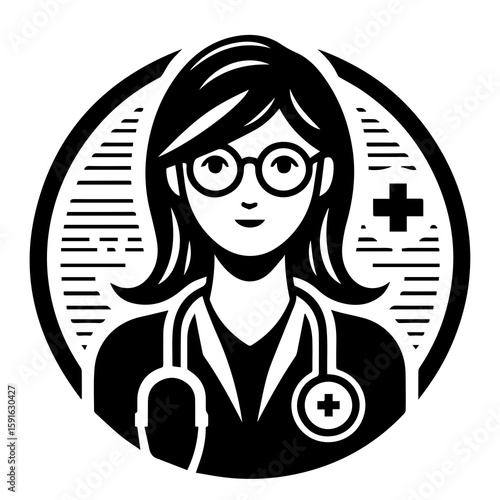 A female doctor with glasses and a stethoscope, symbolizing healthcare and medical expertise