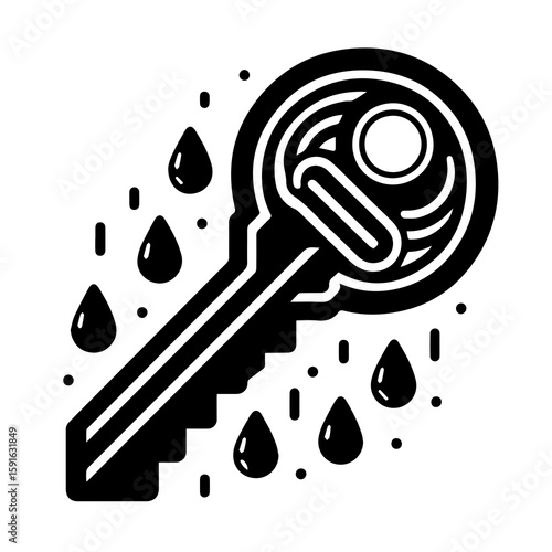A vintage key with water drops falling around it, symbolizing security and access