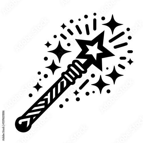 A magical wand with a star and sparkling dust, symbolizing enchantment and wishes, isolated on white