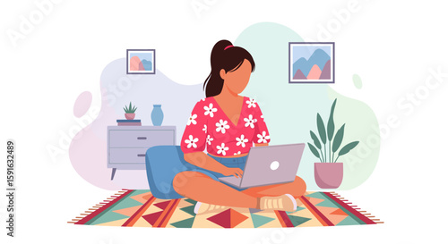 Woman working from home on laptop, perfect for blog, website or social media.
