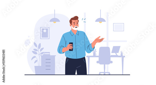 Confused businessman looking at his smartphone in the office. Perfect for websites, presentations, or articles about business challenges.