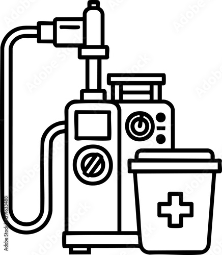 Minimalist icon of a medical suction pump. A simple vector graphic for hospital, clinic, and emergency medical services (EMS) themes.