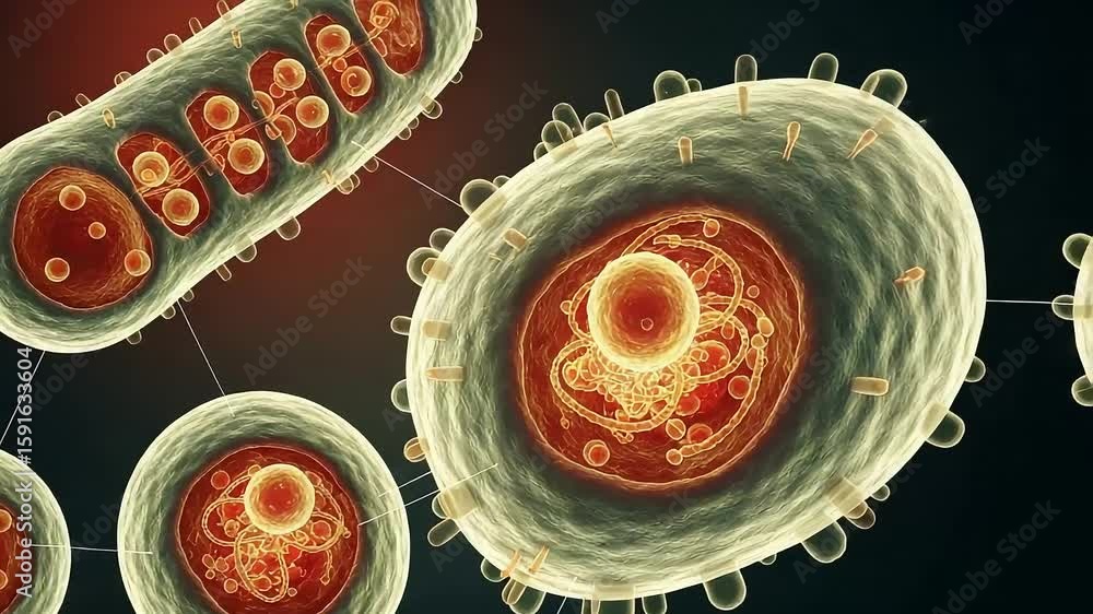 Microscopic Illustration Of Eukaryotic And Prokaryotic Cells Displaying ...