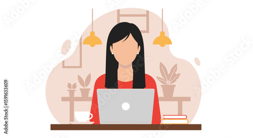Woman working on laptop at home office, perfect for blogs or websites about remote work.