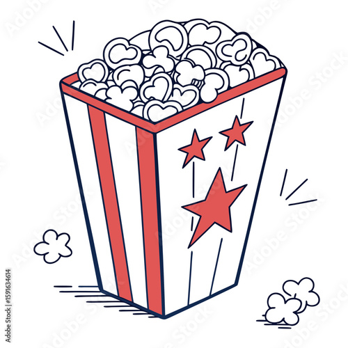 Popcorn in a striped box with stars vector