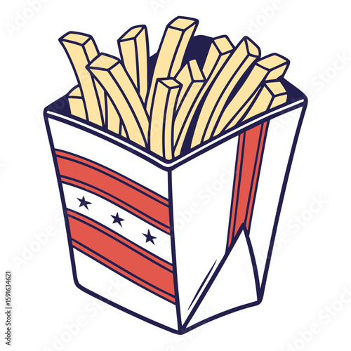 A box of french fries with a patriotic design vector