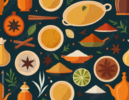 Vector Icons of Traditional Moroccan Cooking Ingredients – Spices, Tagine, Couscous