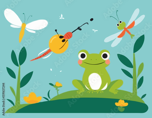 Friendly Frog and Dragonfly Friend
