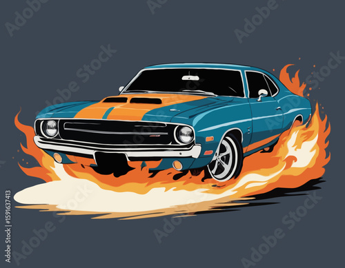 Classic Muscle Car Burning Rubber