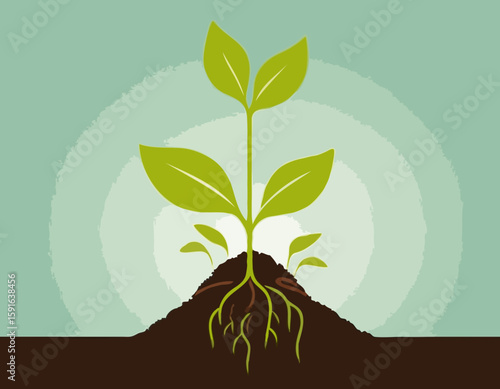 Minimalist Line Art of a Seedling Sprouting from Soil