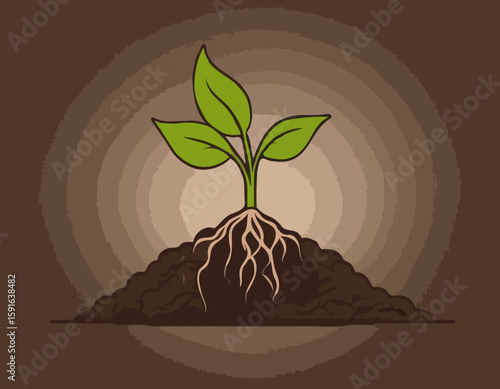 Minimalist Line Art of a Seedling Sprouting from Soil