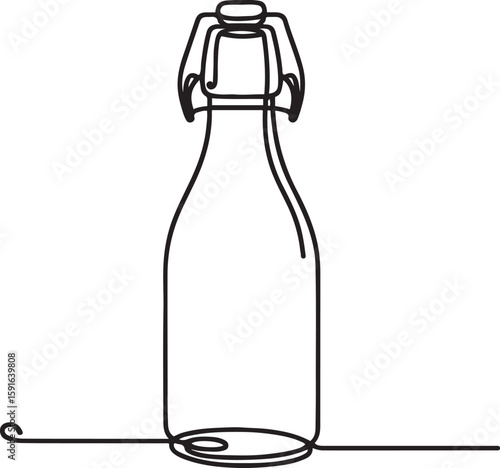 Minimalist one-line drawing of a swing top bottle with simple lines and artful design