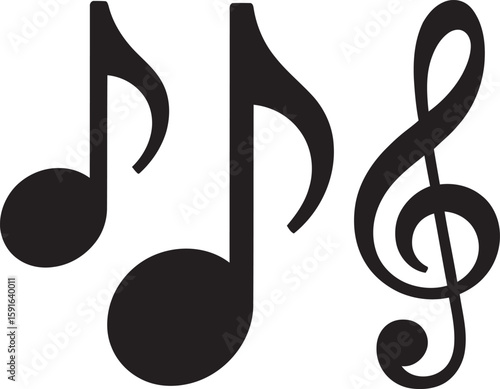 Three musical notes provide a clean graphic element for artistic and creative compositions on a white background.
