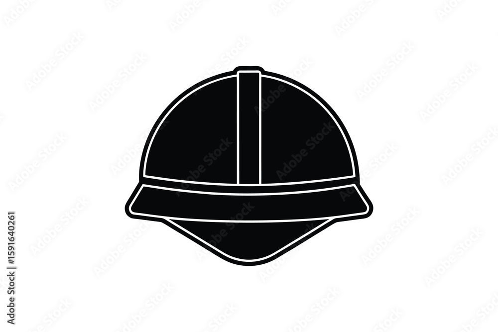 Fototapeta premium Hard Hat Safety Equipment Icon Isolated on White Background Construction Worker Head Protection Gear Black and White Silhouette black white silhouette hard hat