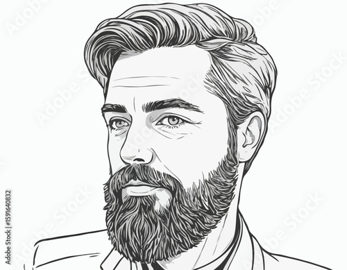 Artistic Portrait of a Bearded Man in Pencil Sketch Style