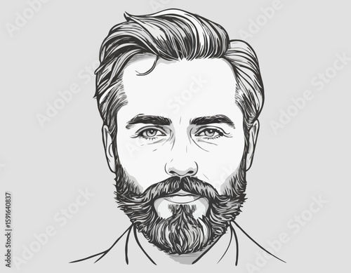 Artistic Portrait of a Bearded Man in Pencil Sketch Style