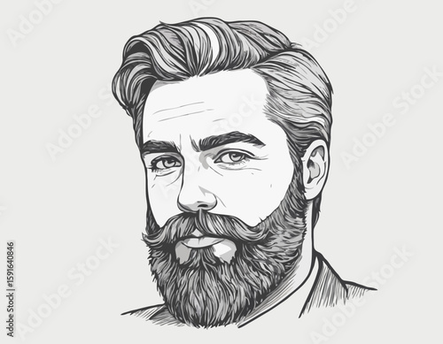Artistic Portrait of a Bearded Man in Pencil Sketch Style
