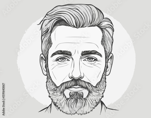 Artistic Portrait of a Bearded Man in Pencil Sketch Style
