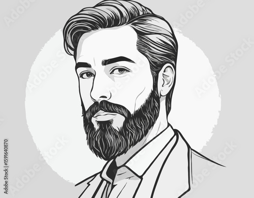 Artistic Portrait of a Bearded Man in Pencil Sketch Style