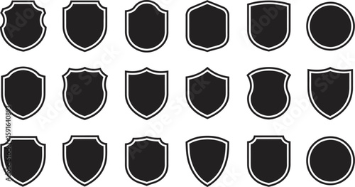 Heraldic shield icons collection set against a clean white background, ideal for design elements and logo templates.