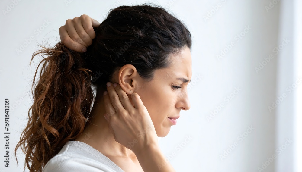 Naklejka premium Woman in profile, touching neck