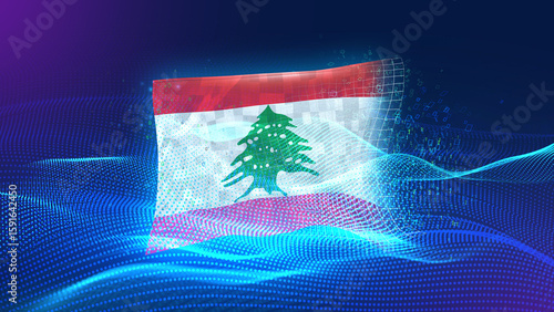 lebanon A futuristic digital background merging with a national flag symbol, representing the concept of technology, innovation, and digital transformation while preserving cultural identity.