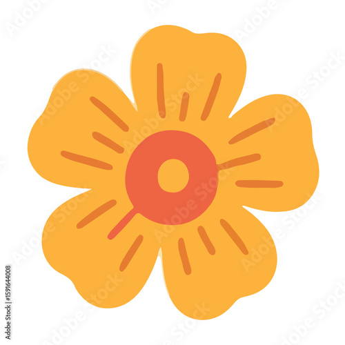 Stylized Orange Flower with Red Center Simple Line Art Design.