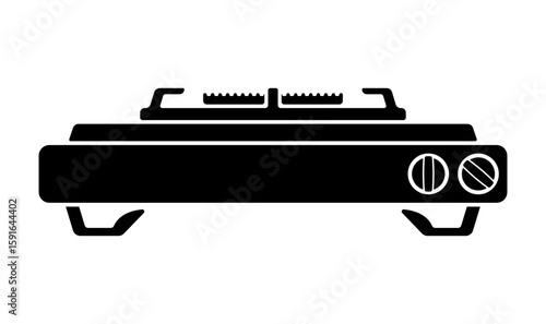 black and white icon of gas stove with one burner without background