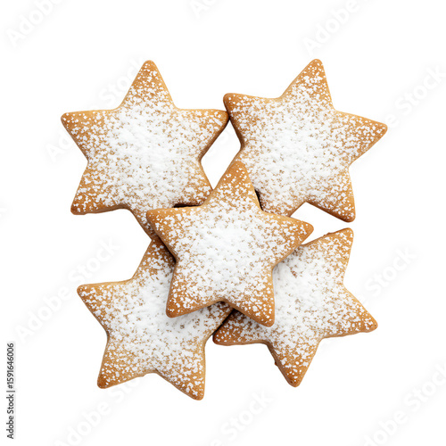 Star-shaped cookies with powdered sugar on white background  
