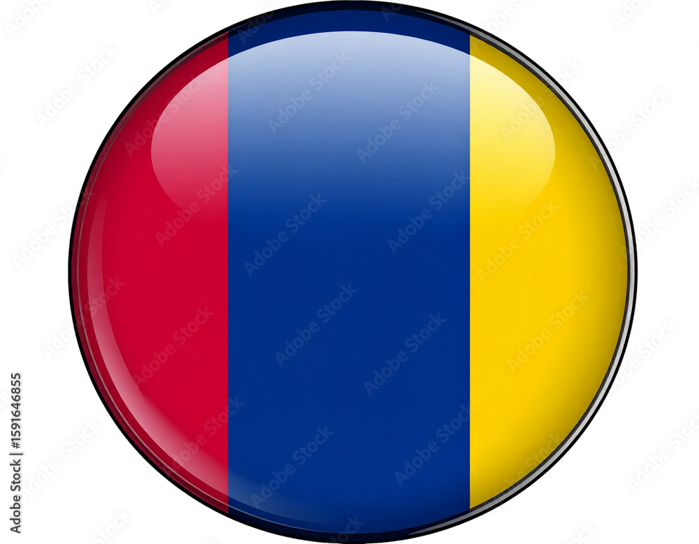 Fototapeta premium 3D Glossy Badge of Chad Flag with Light Reflection, Transparent Backgroun.