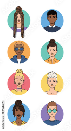 Collection of diverse pixel art avatars showcasing various hairstyles and ethnicities for digital platforms