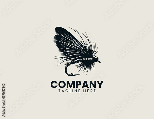 Detailed Fly Fishing Lure Angler Outdoor Hobby Sport Vector Logo Design