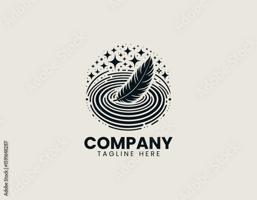 Light Feather Floating Water Surface Serene Dream Comfort Vector Logo Design