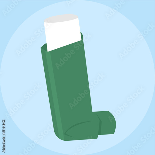 Inhaler, a medical device used to deliver medication directly to the lungs, especially for asthma patients. Medical tool in healthcare. flat art design style
