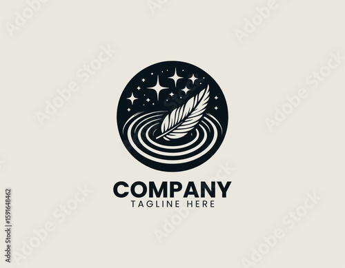Light Feather Floating Water Surface Serene Dream Comfort Vector Logo Design
