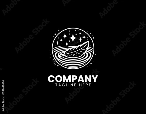 Light Feather Floating Water Surface Serene Dream Comfort Vector Logo Design