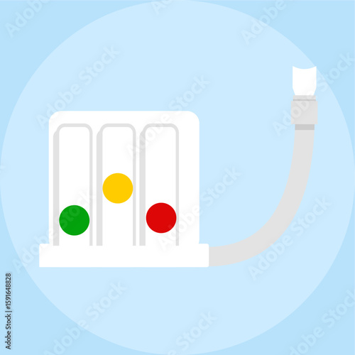 Spirometer, a medical tool used in healthcare by doctors to test lung function. flat art design style
