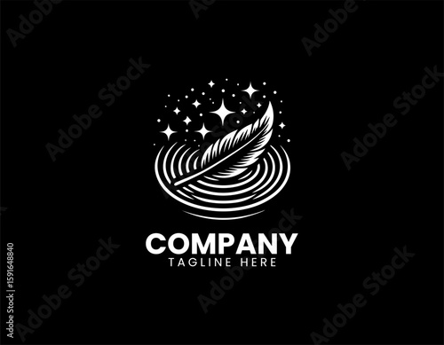 Light Feather Floating Water Surface Serene Dream Comfort Vector Logo Design