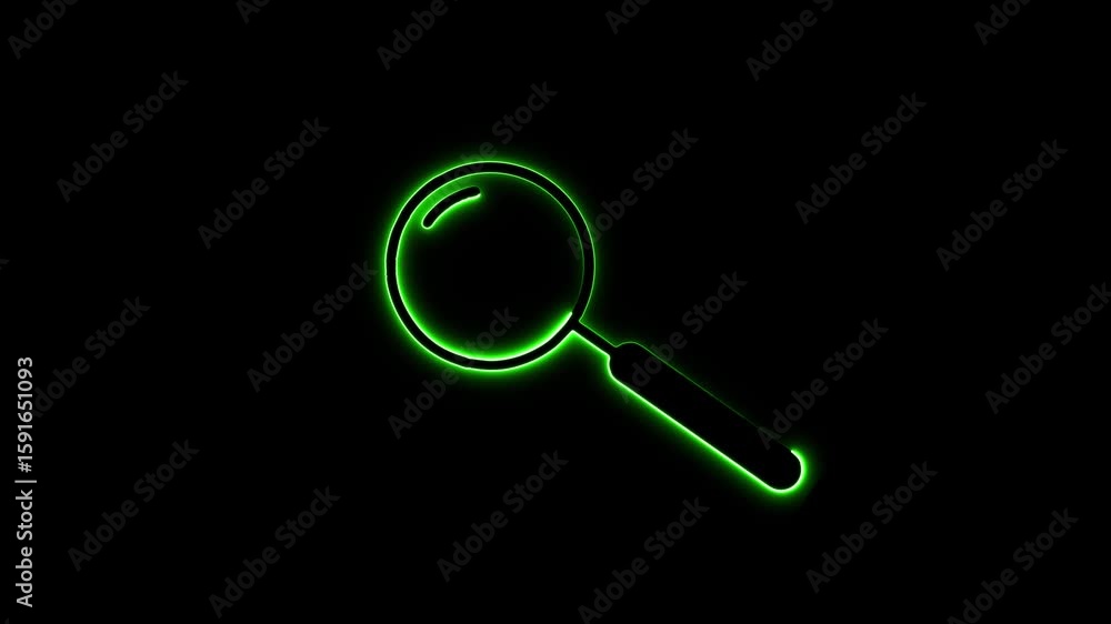 custom made wallpaper toronto digitalgreen color Glowing neon magnifying glass icon animation on black background.