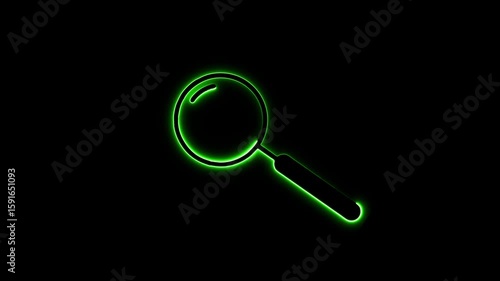 Wallpaper Mural green color Glowing neon magnifying glass icon animation on black background. Torontodigital.ca