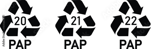Paper recycling symbol set . Paper recycling codes. black design vector isolated on white background
