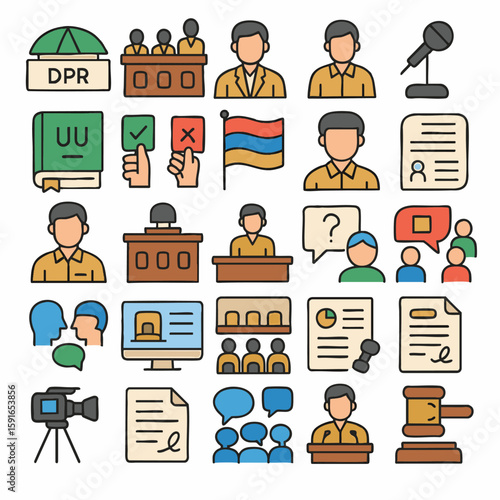 Government Law and Political Process Vector Icon Set