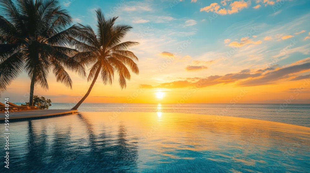 Tropical sunset poolside paradise Tropical sunset poolside paradise