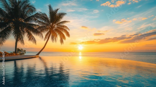 Tropical sunset poolside paradise