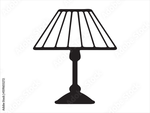 Simple black silhouette of a classic table lamp on a white background