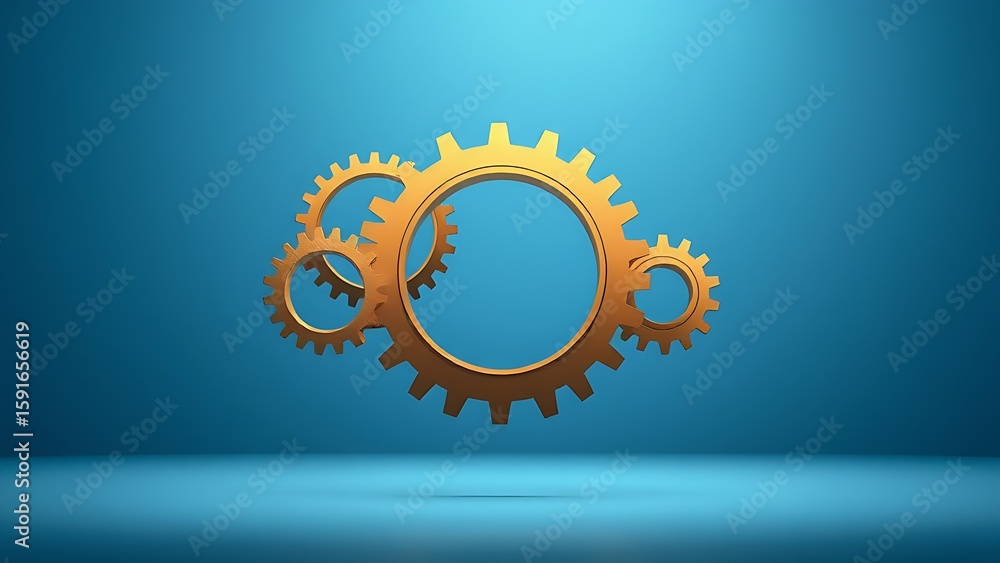 Fototapeta premium Abstract golden gears on gradient blue background